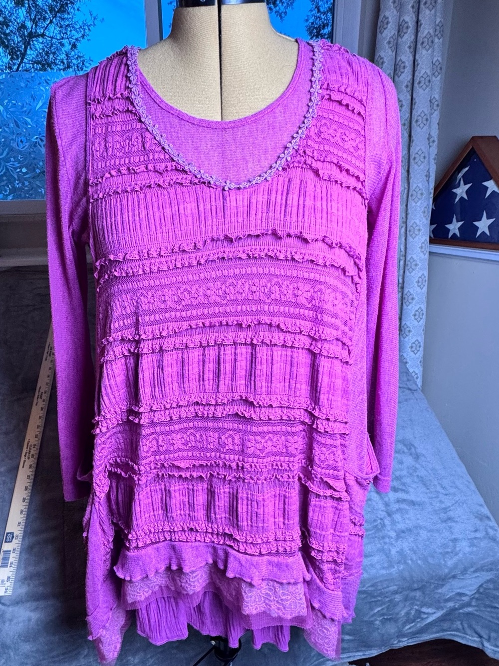 Pretty Angel 2 Piece Boho Lagenlook Tunic Set Pink Lace Layered Top Large